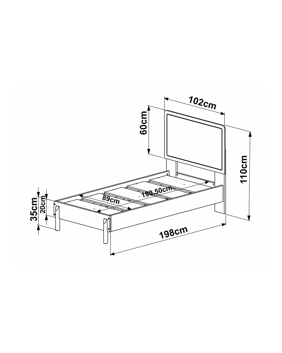 Cama Solteiro Palhinha Urdi 88 cm - Mel