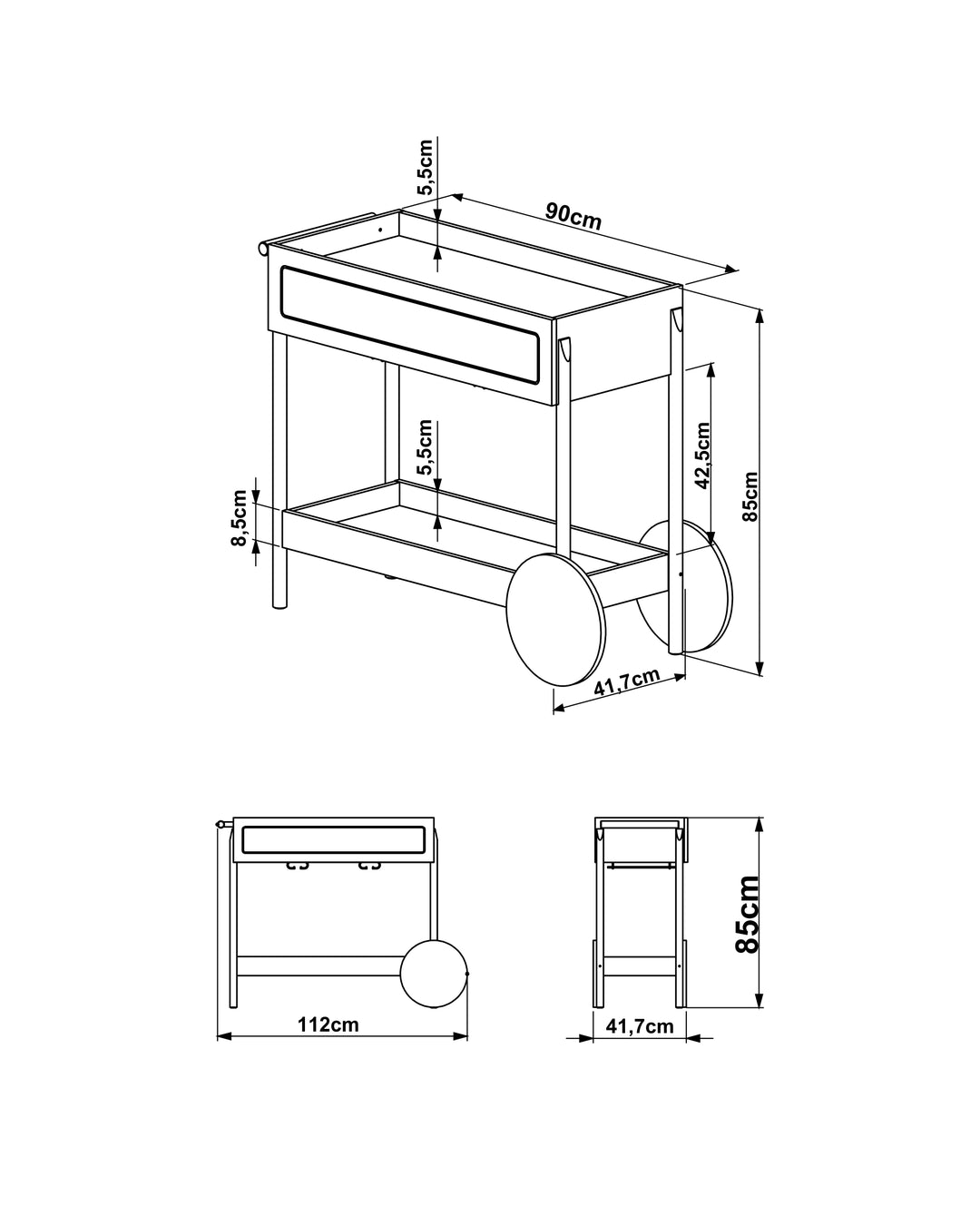 Carrinho Bar 1 Gaveta com Porta Taças Palhinha Urdi  112 cm - Mel
