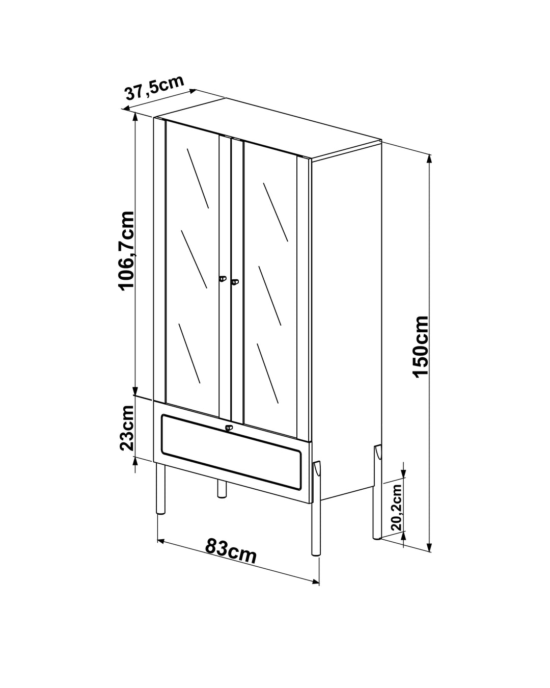 Cristaleira 2 Portas Vidro 1 Gaveta Urdi 83 cm - Mel c/ Palhinha