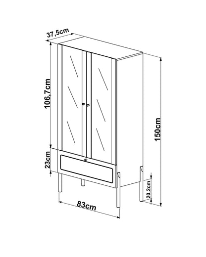 Cristaleira 2 Portas Vidro 1 Gaveta Urdi 83 cm - Mel c/ Palhinha