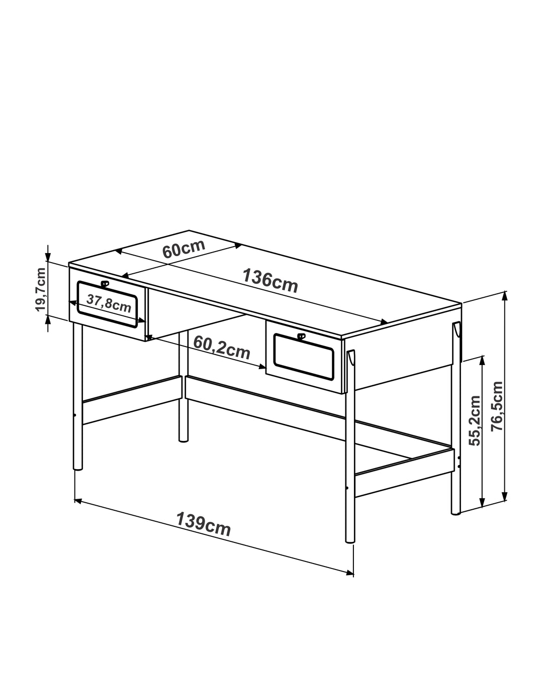 Escrivaninha 2 Gavetas Palhinha Urdi 139 cm - Mel
