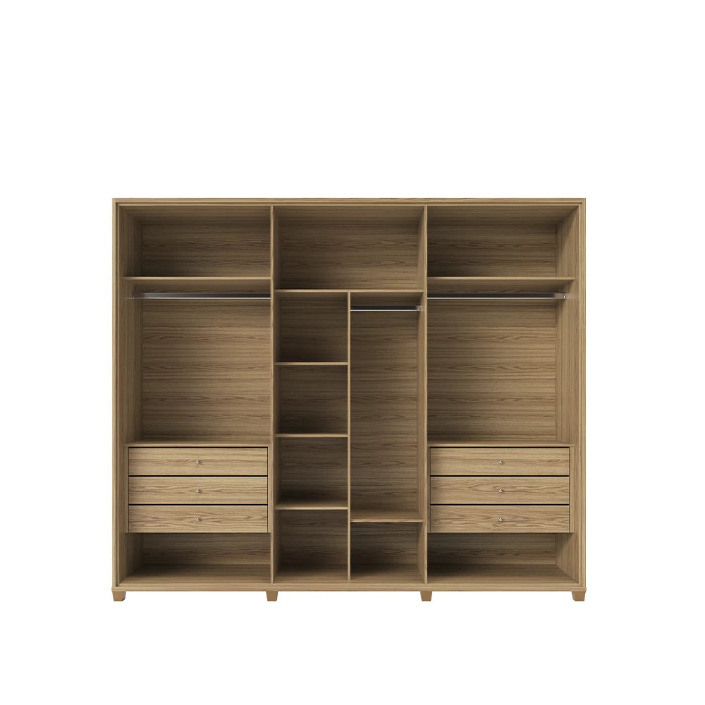 Guarda-Roupa Casal com Espelho 6 Portas 6 Gavetas 100% MDF Dayton 275 cm - Carvalho c/ Off White
