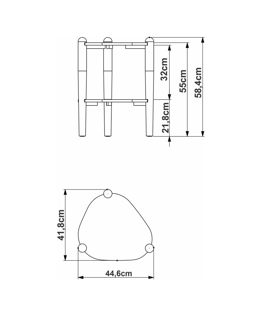 Mesa Lateral com Prateleira Orgânica com Pés em Madeira Maciça Mori 45 cm - Preto Fosco