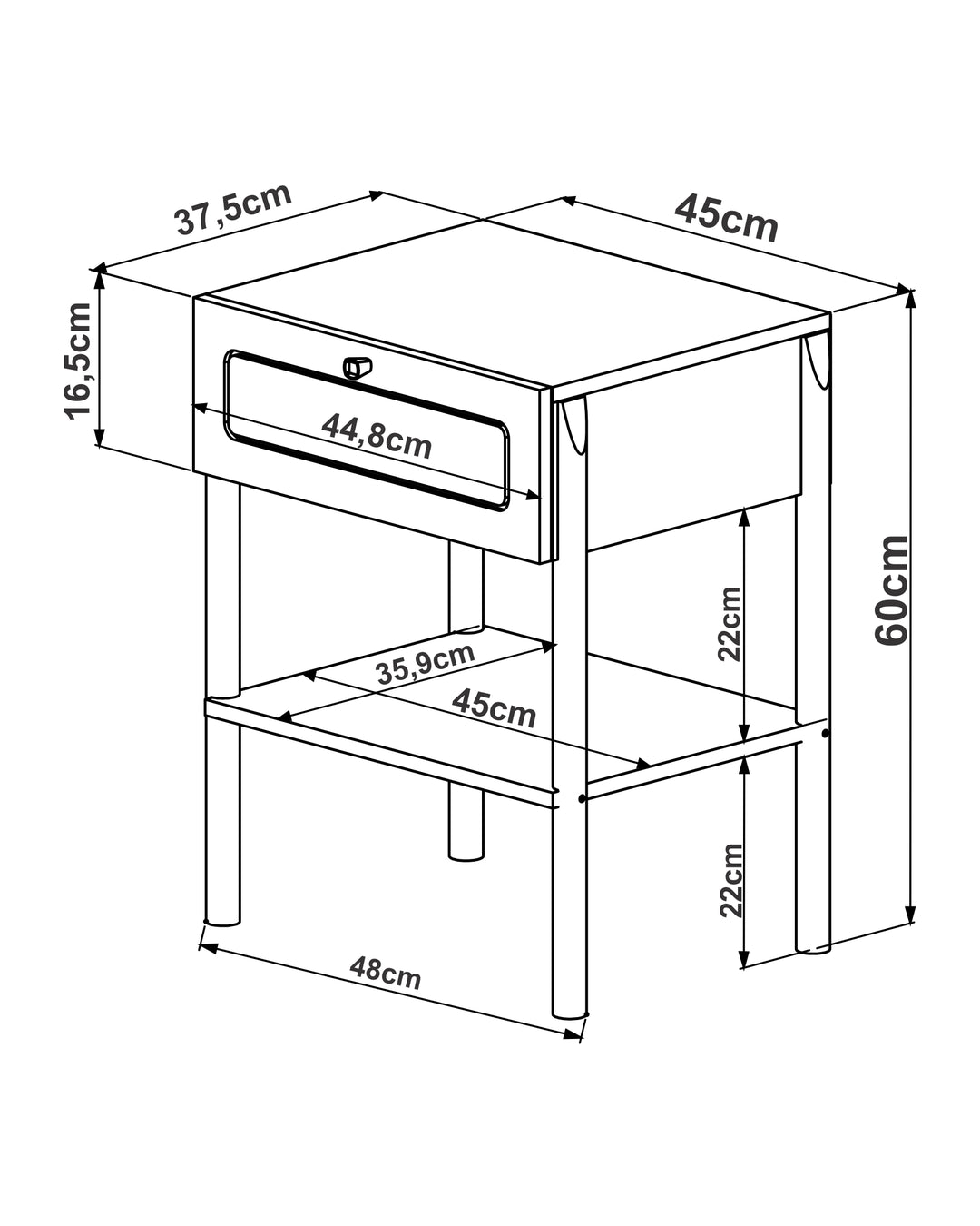 Mesa de Cabeceira 1 Gaveta Palhinha Urdi 48 cm - Mel