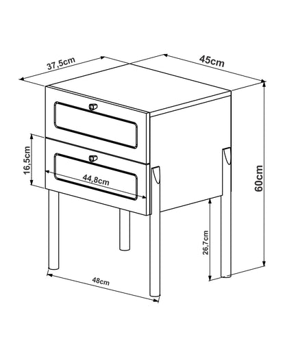 Mesa de Cabeceira 2 Gavetas com Pés em Madeira Maciça Urdi 48 cm - Mel