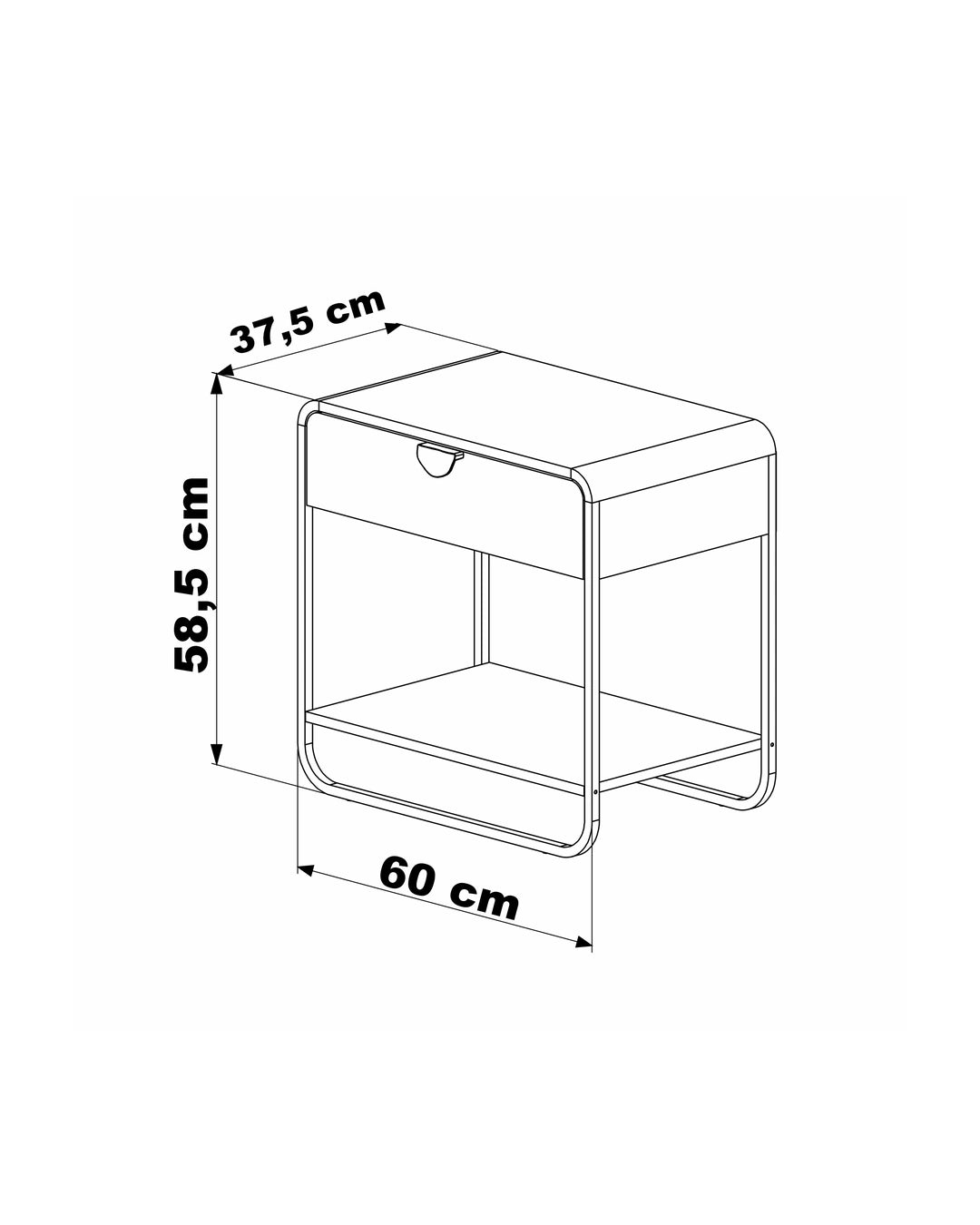 Mesa de Cabeceira 1 Gaveta 1 Prateleira Pés em Aço Dunna 60 cm - Off White c/ Dourado