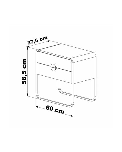 Mesa de Cabeceira 2 Gavetas Pés em Aço Dunna 60 cm - Mel c/ Dourado