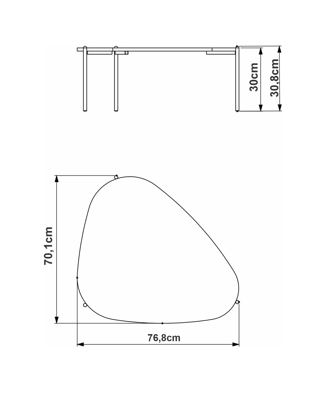 Mesa de Centro Orgânica com Pés em Aço Nami 77 cm - Preto Fosco