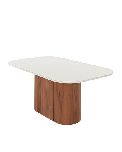 Mesa de Jantar Retangular c/ Vidro para 6 Lugares Kalina 184 cm - Off White Fosco c/ Canella