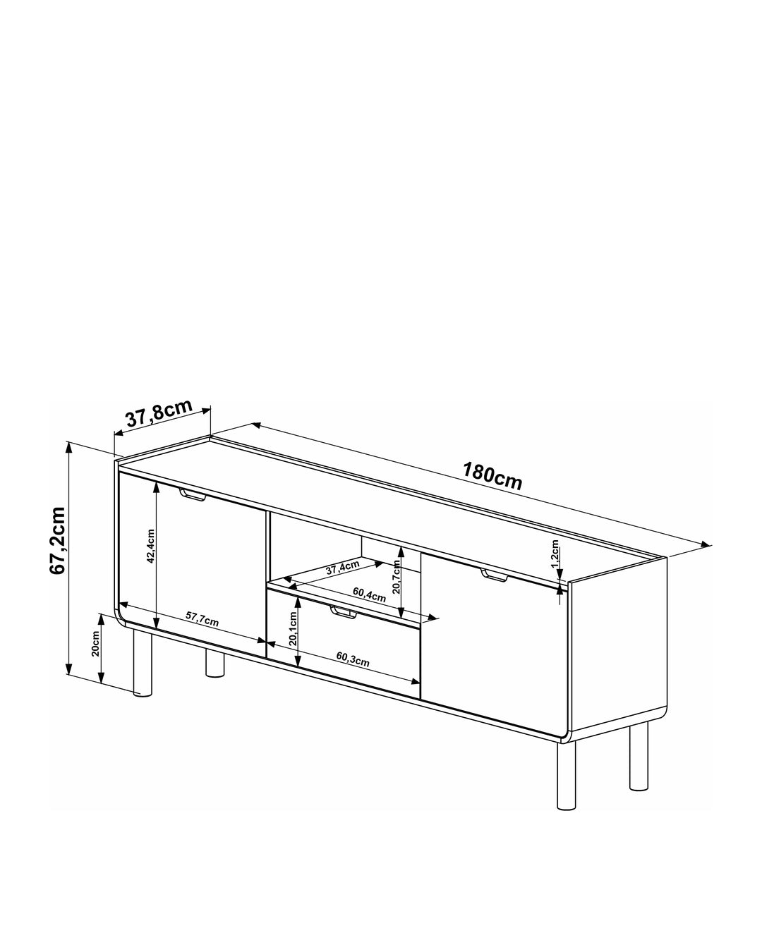 Rack Orgânico 2 Portas 1 Gaveta Yume 180 cm - Mel