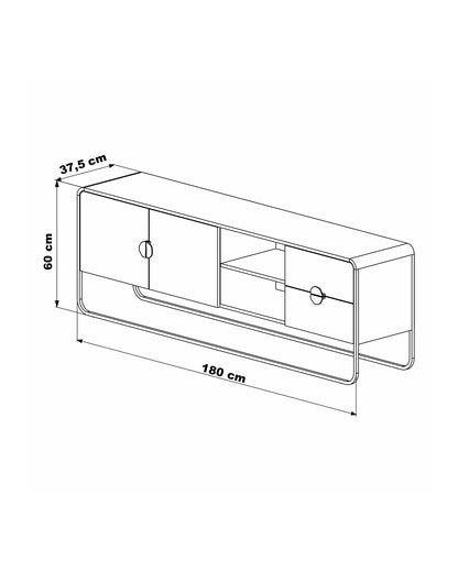 Rack Orgânico 2 Portas 2 Gavetas com Pés em Aço Dunna 180 cm - Preto Fosco