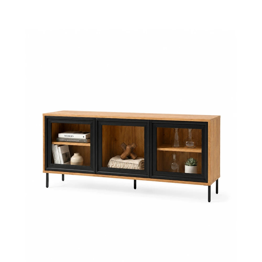 Rack para TV Até 55" 3 Portas com Vidro Vitria 135 cm - Mel c/ Preto