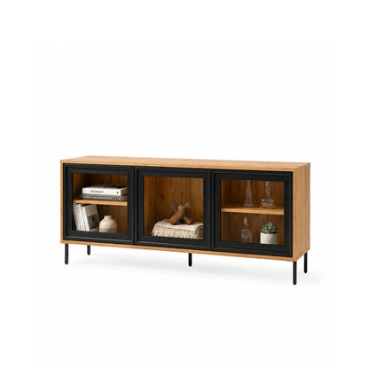Rack para TV Até 55" 3 Portas com Vidro Vitria 135 cm - Mel c/ Preto