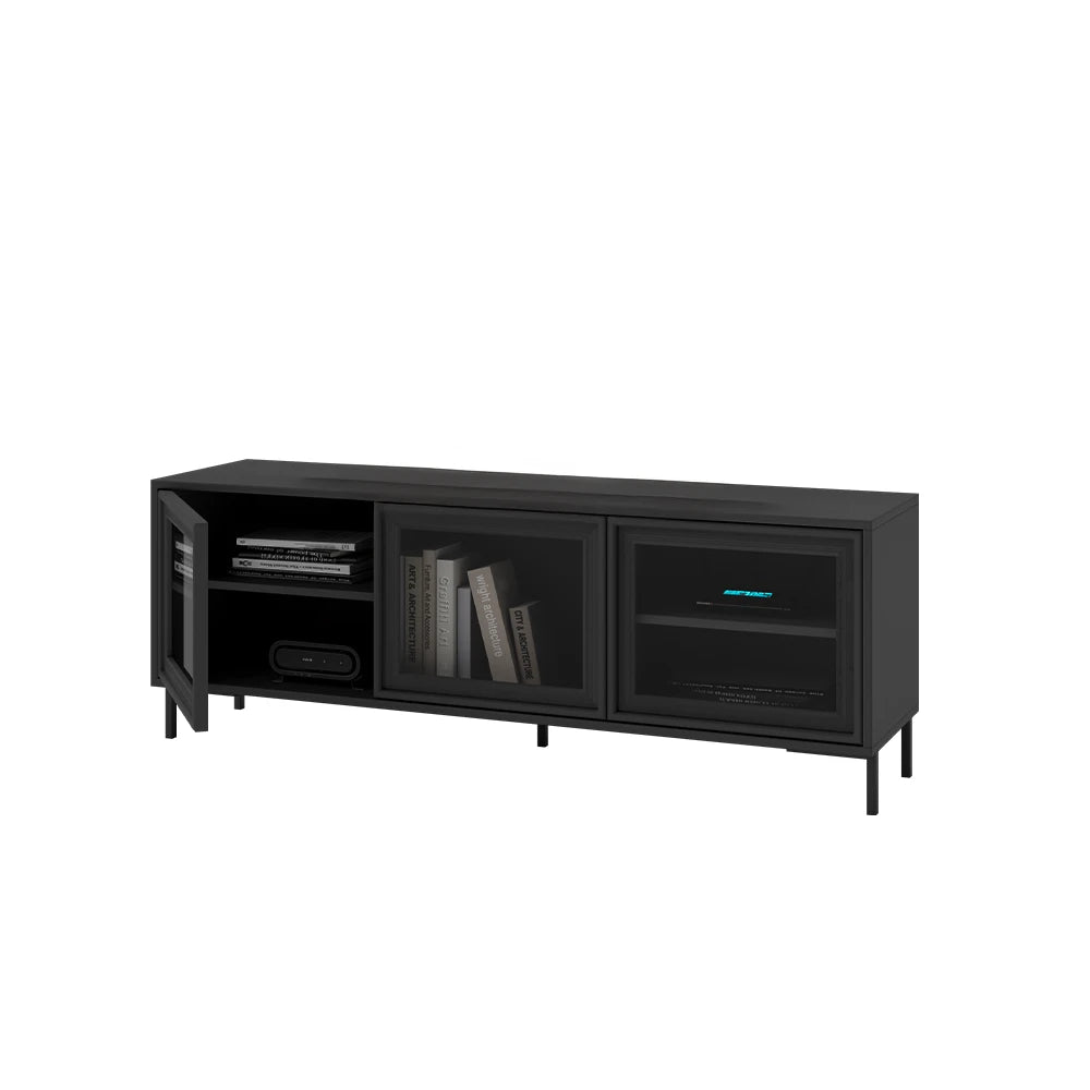Rack para TV Até 55" 3 Portas com Vidro Vitria 135 cm - Preto