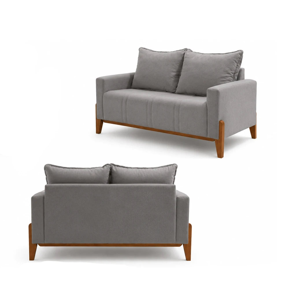 Sofá 2 Lugares Elio 148 cm - Linho Cinza c/ Mel