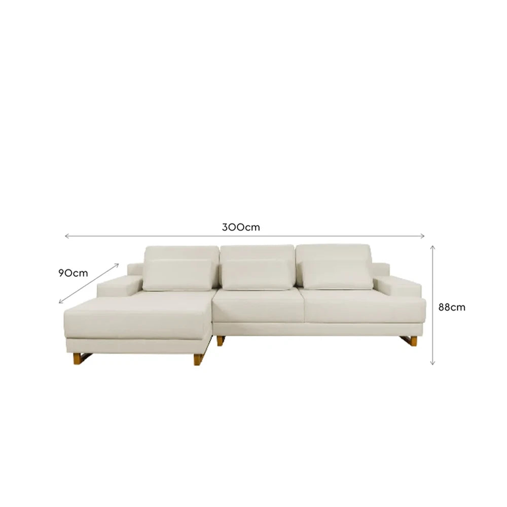 Sofá 6 Lugares com Chaise Lado Esquerdo Mônaco 300 cm - Linho Texturizado Bege c/ Natural