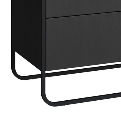 Conjunto 2 Mesas de Cabeceira com 2 Gavetas e Cômoda Dunna - Preto c/ Dourado