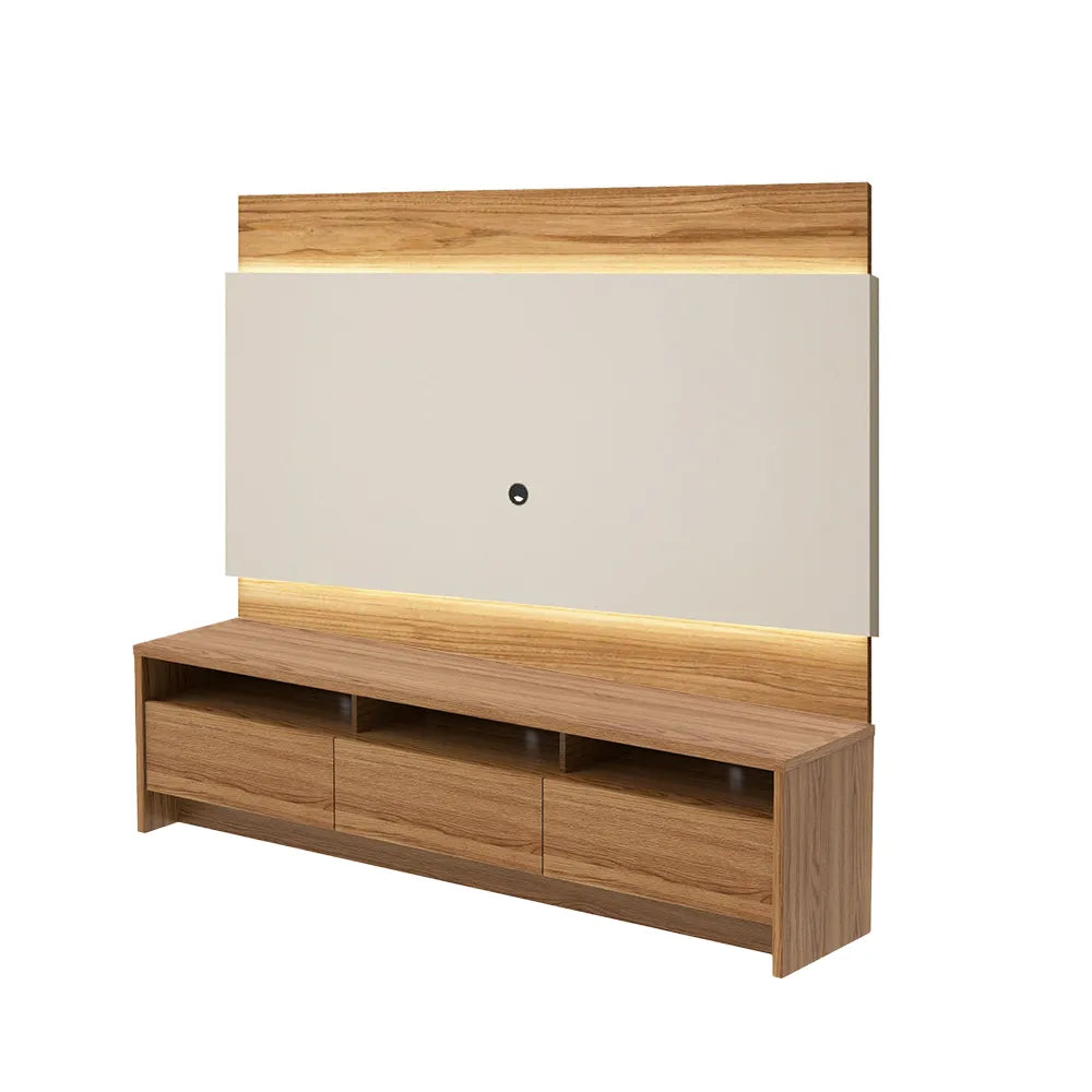 Rack Aspen com Painel New Lincoln para TV até 75” LED 3 Portas 184 cm - Freijó c/ Off White Gloss