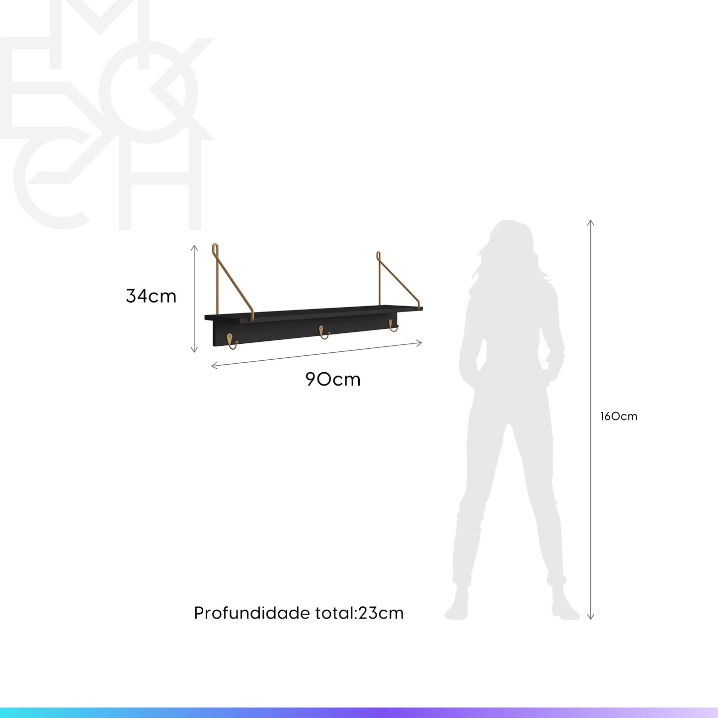 Conjunto Sapateira 1 Porta com Prateleira 3 Guanchos Dunna - Preto c/ Dourado