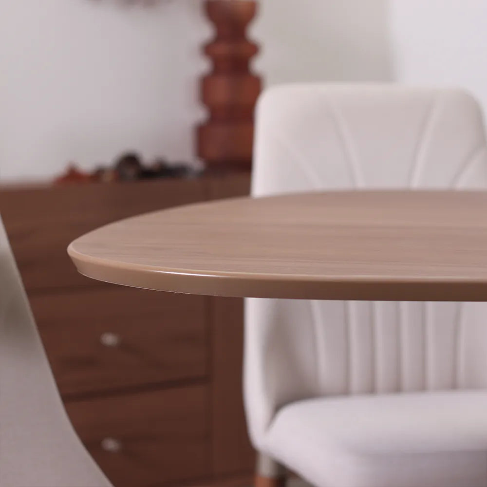 Conjunto de Jantar Mesa Orgânica Kalyx 4 Cadeiras Lara - Champanhe c/ Canella - Off White