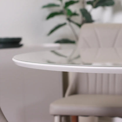 Conjunto de Jantar Mesa Redonda com Vidro Cloe 4 Cadeiras Lara - Champanhe c/ Off White - Fendi