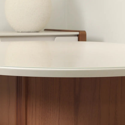 Conjunto de Jantar Mesa Redonda com Vidro Kalina 4 Cadeiras Evelyn - Canella c/ Cinza