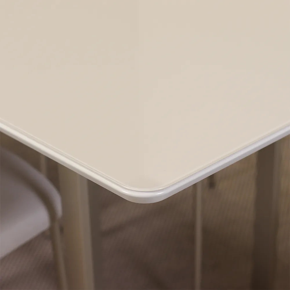 Conjunto de Jantar Mesa Retangular com Vidro Arcádia 6 Cadeiras Lucille - Champanhe c/ Off White - Palha