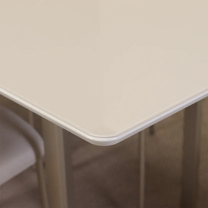 Conjunto de Jantar Mesa Retangular com Vidro Arcádia 6 Cadeiras Lucille - Champanhe c/ Off White - Palha