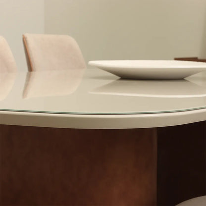 Conjunto de Jantar Mesa Retangular com Vidro Lintz com 8 Cadeiras Giratória Dakota - Canella c/ Caramelo