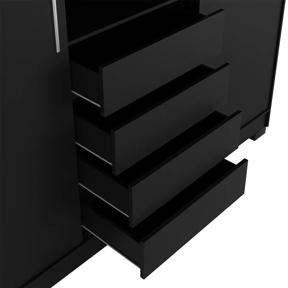 Guarda-Roupa Casal com Espelho 2 Portas de Correr 4 Gavetas Finley 184 cm - Preto