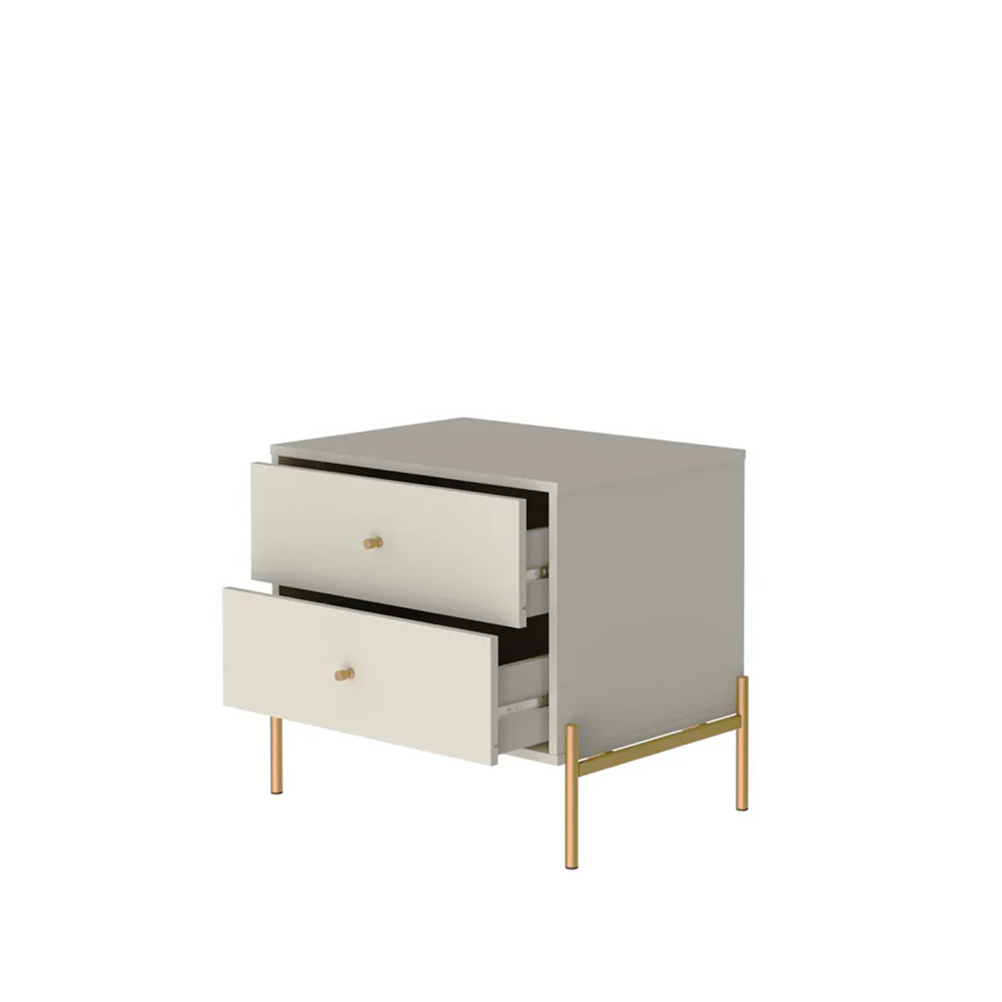 Mesa de Cabeceira 2 Gavetas Jasper 64 cm - Off White Fosco c/ Dourado