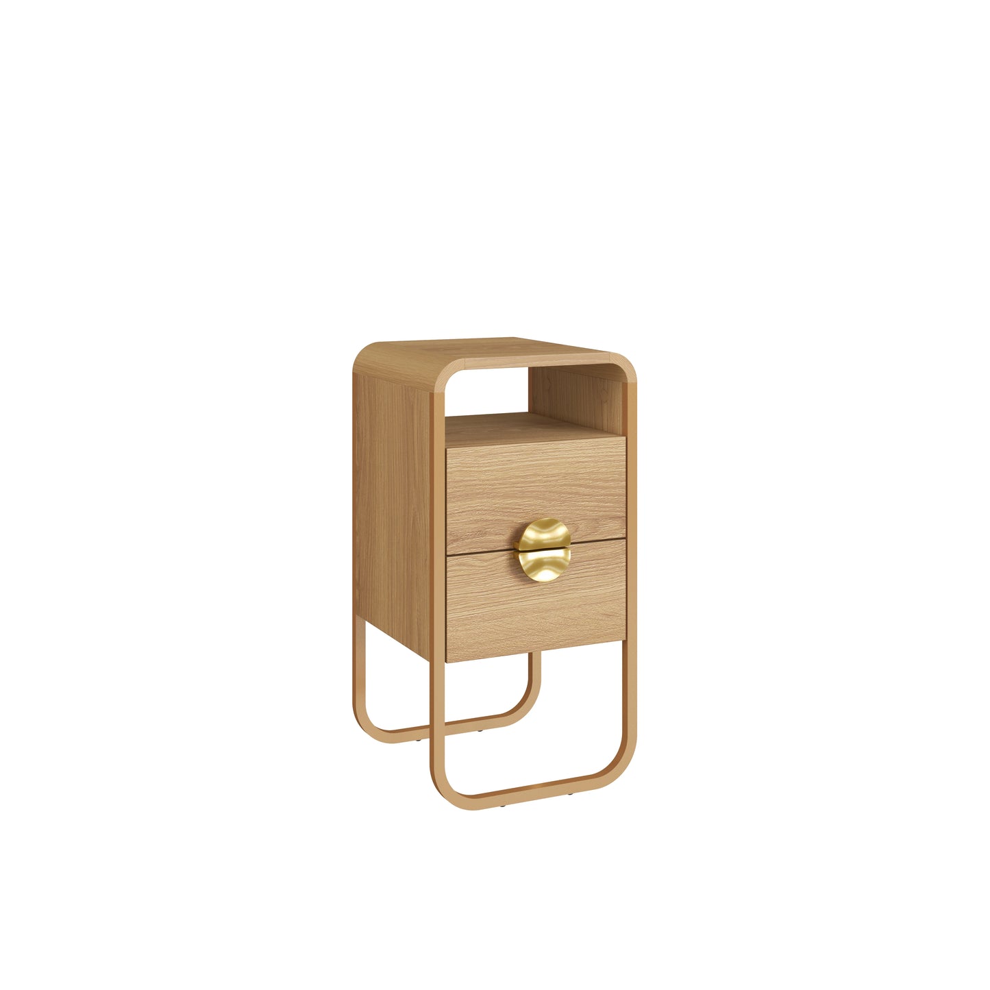 Mesa de Cabeceira com 2 Gavetas 1 Nicho Dunna 30 cm - Mel c/ Dourado