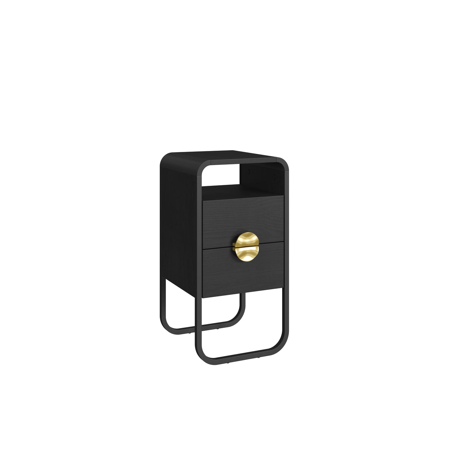 Mesa de Cabeceira com 2 Gavetas 1 Nicho Dunna 30 cm - Preto c/ Dourado