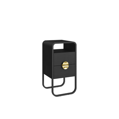 Mesa de Cabeceira com 2 Gavetas 1 Nicho Dunna 30 cm - Preto c/ Dourado