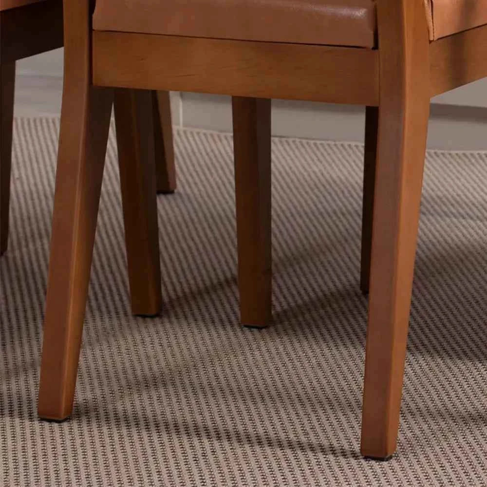 Conjunto de 6 Cadeiras de Madeira Maciça Estofada Ella - Natural c/ PU Caramelo (Cópia)