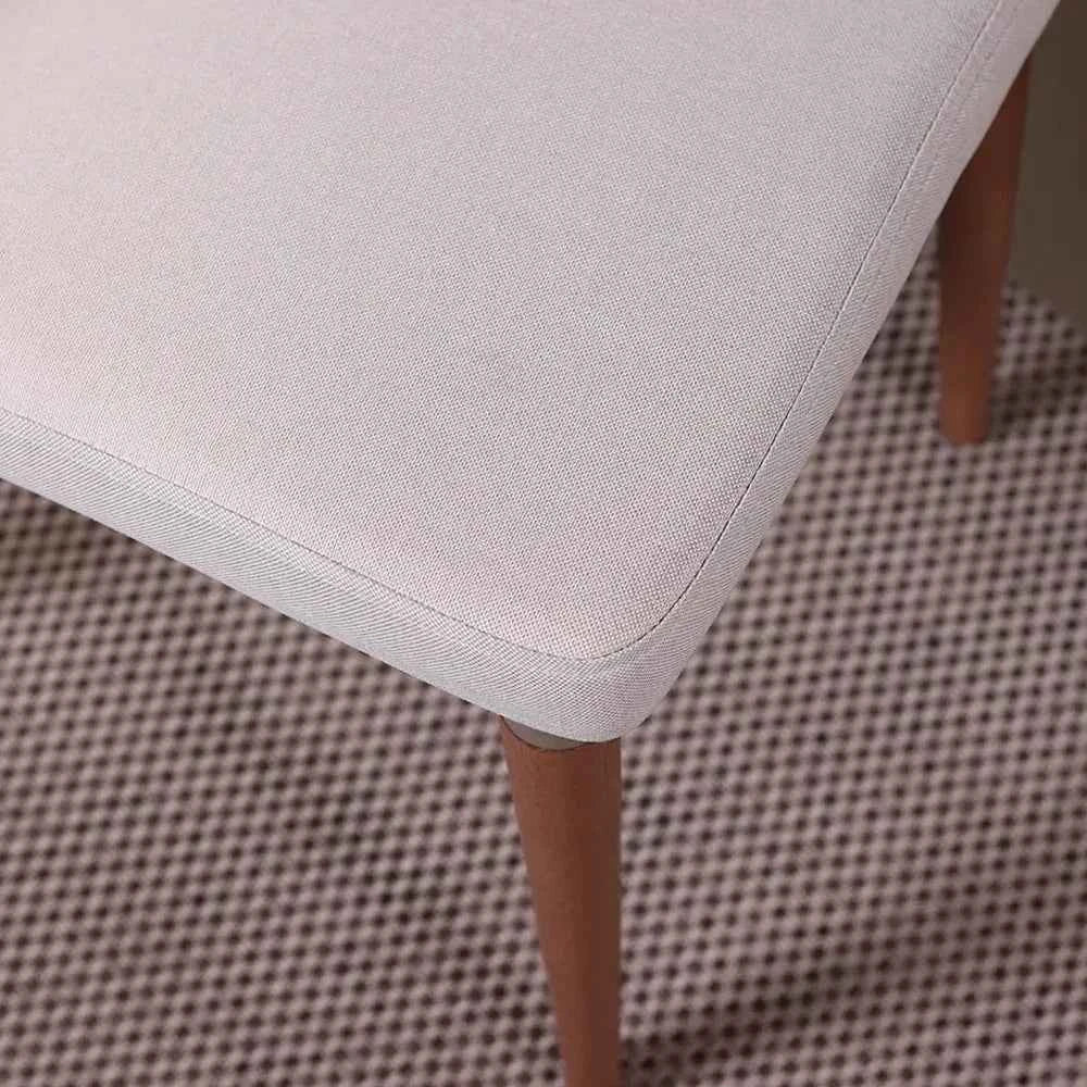 Conjunto de 6 Cadeiras de Madeira Maciça Estofada Lara - Natural c/ Linho Off White - Champanhe