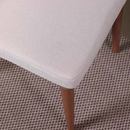 Conjunto de 8 Cadeiras de Madeira Maciça Estofada Lara - Natural c/ Linho Off White - Champanhe