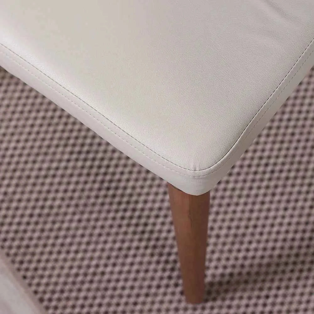 Conjunto de 8 Cadeiras de Madeira Maciça Estofada Lara - Natural c/ PU Off White - Champanhe