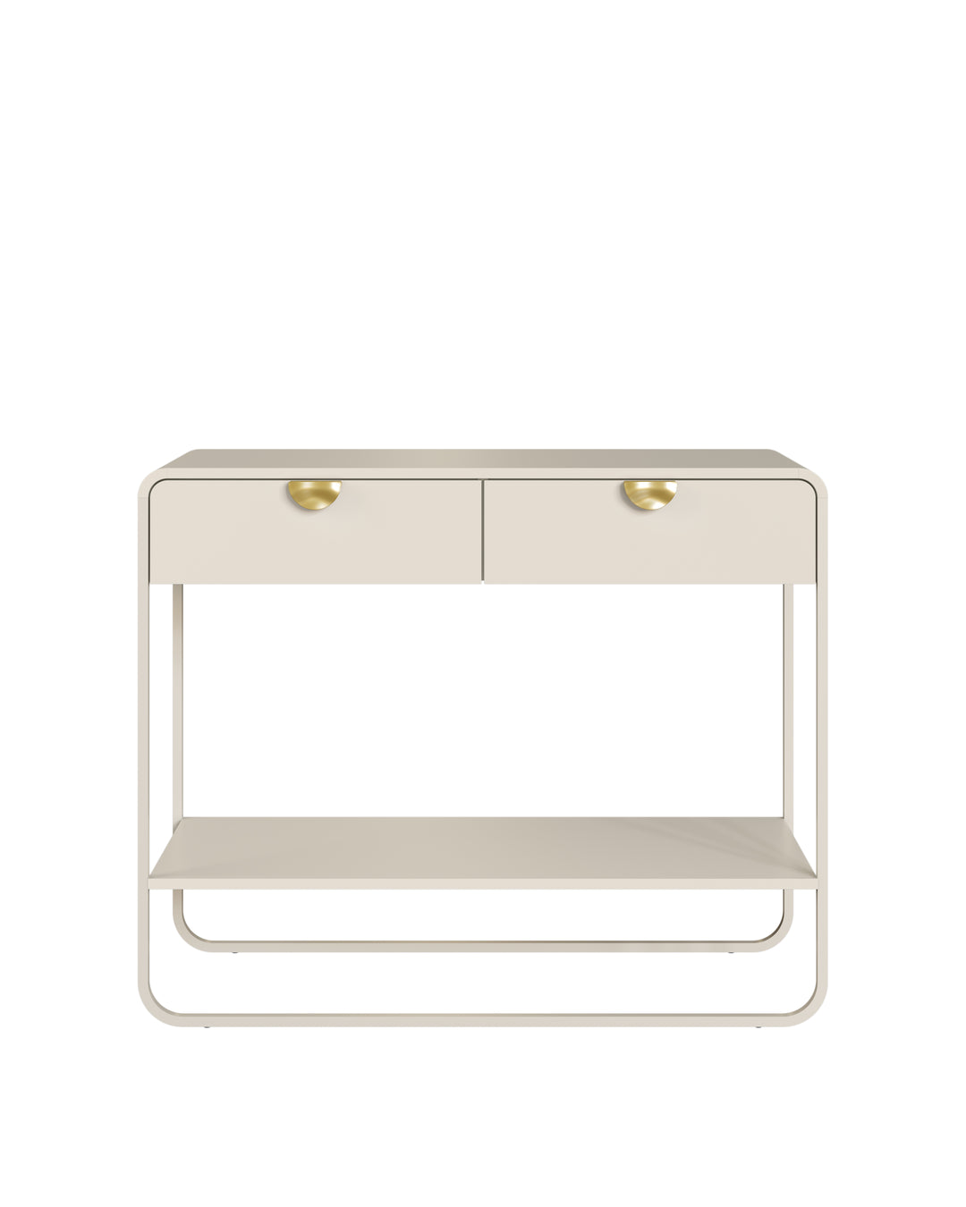Aparador 2 Gavetas 1 Prateleira Pés em Aço Dunna 100 cm - Off White c/ Dourado