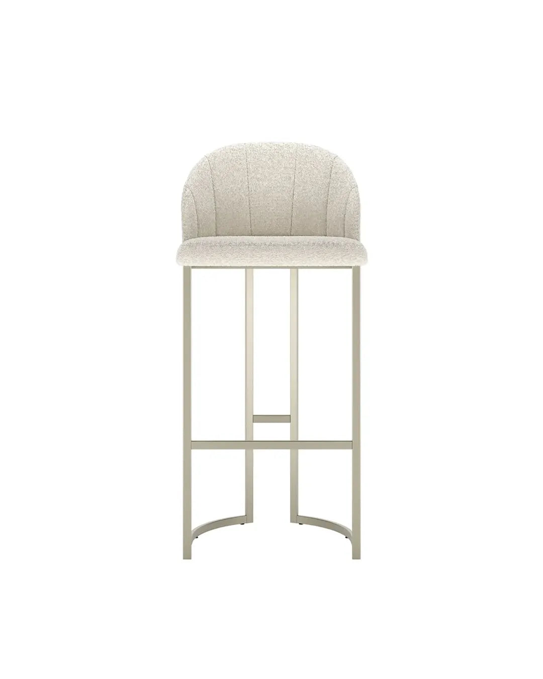 Banqueta Alta de Aço Estofada com Braços Beverly - Champanhe c/ Bouclé Off White
