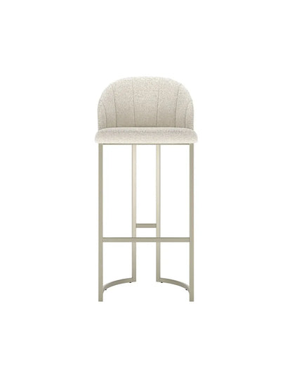 Banqueta Alta de Aço Estofada com Braços Beverly - Champanhe c/ Bouclé Off White