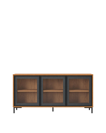 Buffet 03 Portas com Vidro Vitria 134 cm - Mel c/ Preto