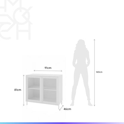 Buffet 2 Portas com Vidro Vitria 91 cm - Branco