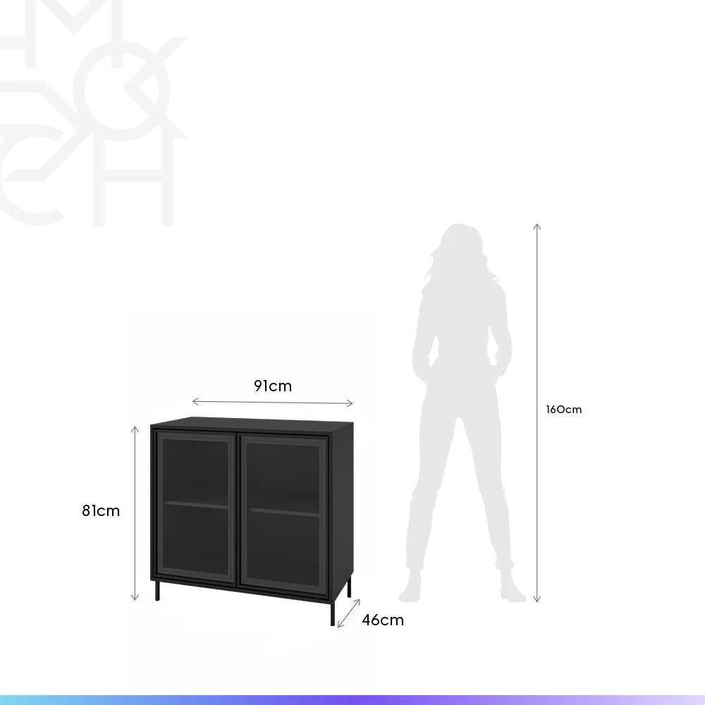 Buffet 2 Portas com Vidro Vitria 91 cm - Preto