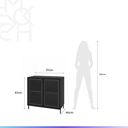 Buffet 2 Portas com Vidro Vitria 91 cm - Preto