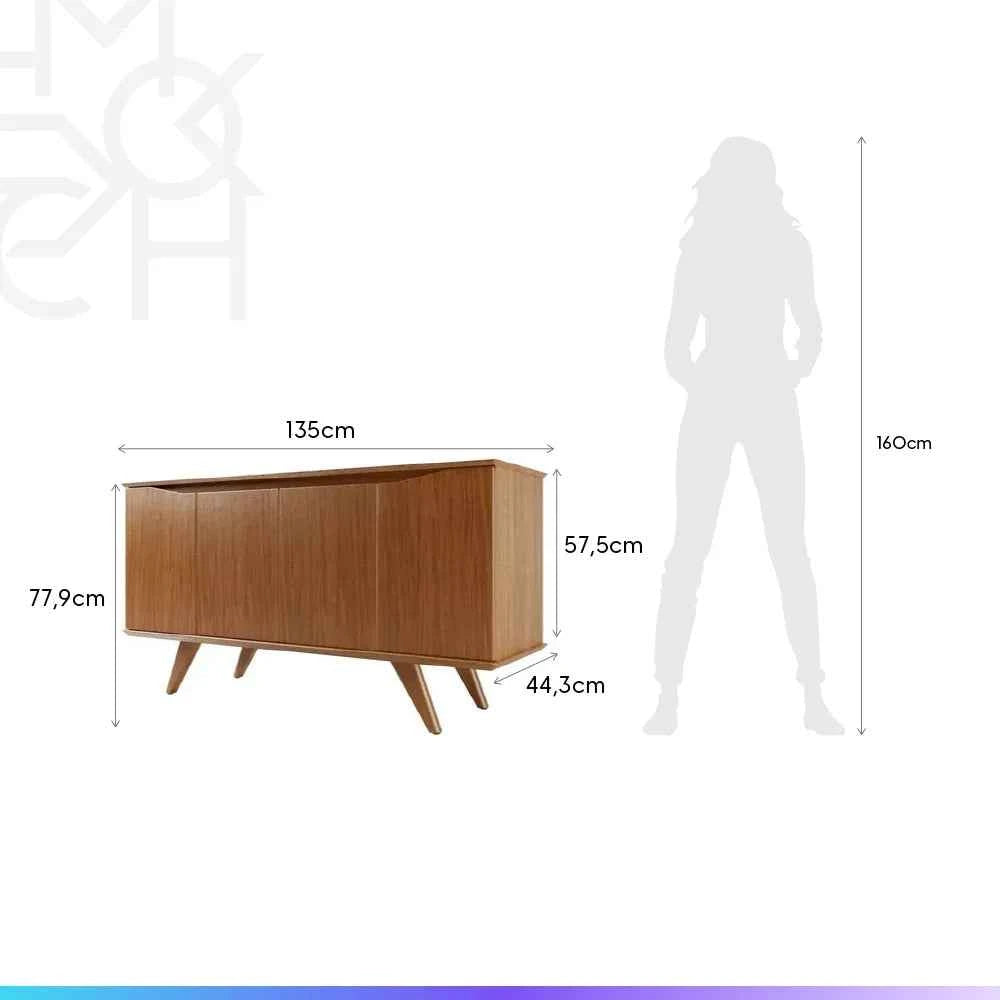 Buffet 4 Portas Pés Madeira Maciça Olive 135 cm - Natural