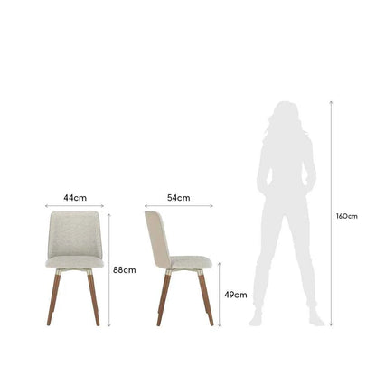 Conjunto de 8 Cadeiras de Madeira Maciça Estofada Dakota - Natural c/ Bouclé Cru e PU Off White - Champanhe