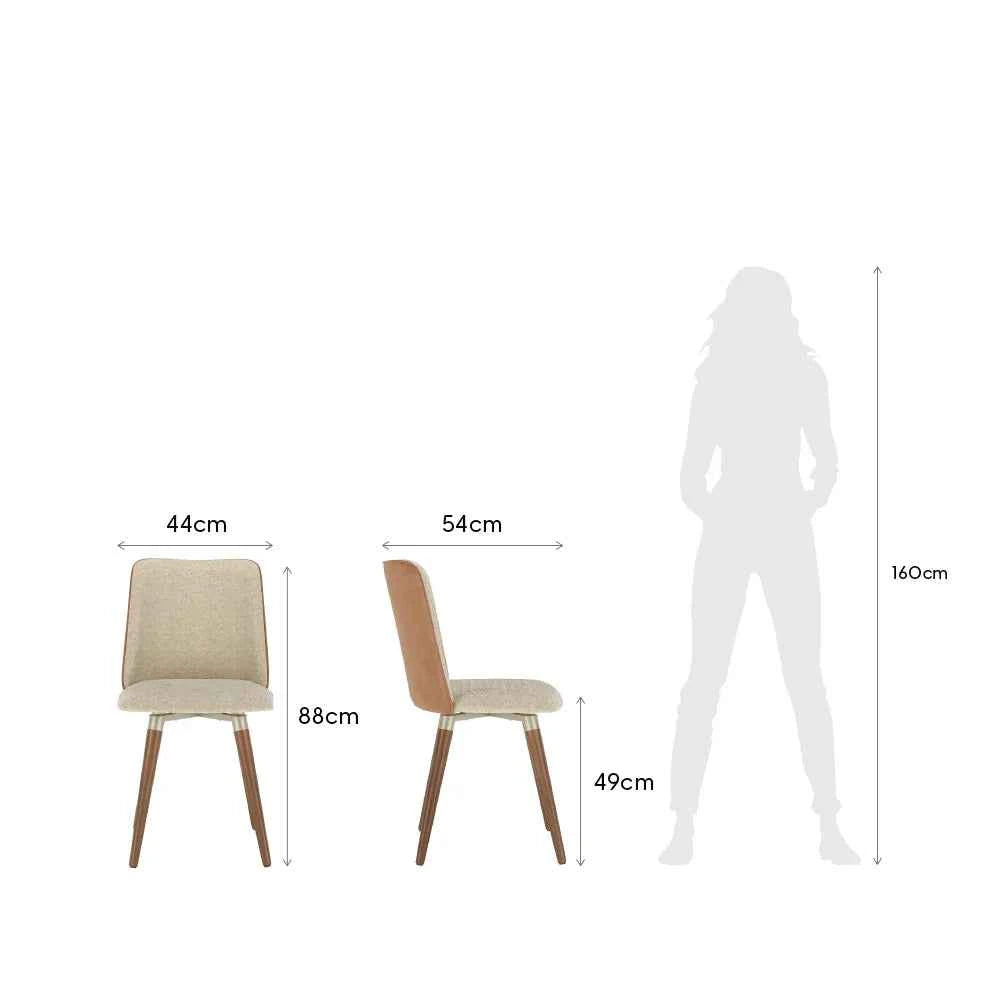 Conjunto de 6 Cadeiras de Madeira Maciça Estofada Dakota - Natural c/ Bouclé Fendi e PU Caramelo - Champanhe