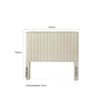 Cabeceira Queen Estofada Elara Canelada 160 cm - Linho Off White