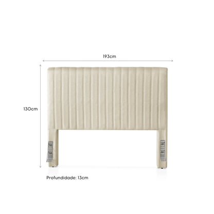 Cabeceira King Estofada Elara Canelada 193 cm - Linho Off White
